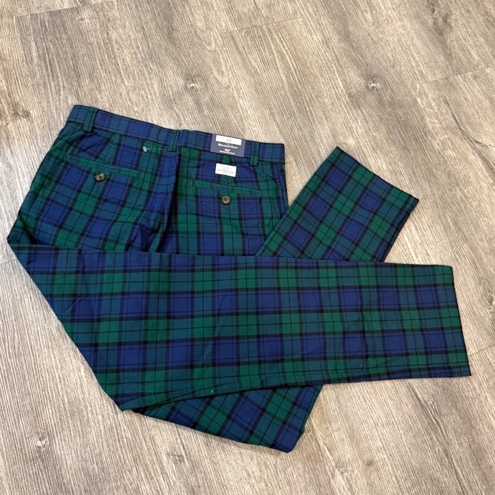 Vineyard Vines Breaker Pant Boys 18 Black Watch Plaid Green Blue Tartan NWT